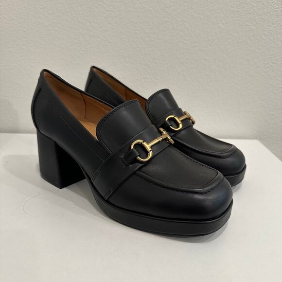 Nine West Tamsey3 Black Chunky Loafers Heels Size 10M USA Casual Preppy Classic - Picture 1 of 8